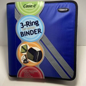 NOS 2006 Case-It 3-Ring 1-3/4" Zippered Binder Blue and Gray